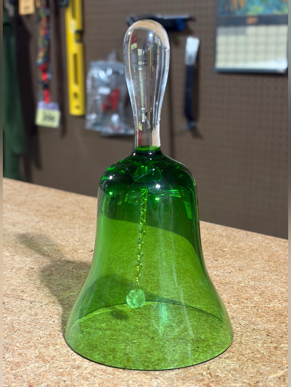 Vintage Emerald Green Glass Dinner Bell